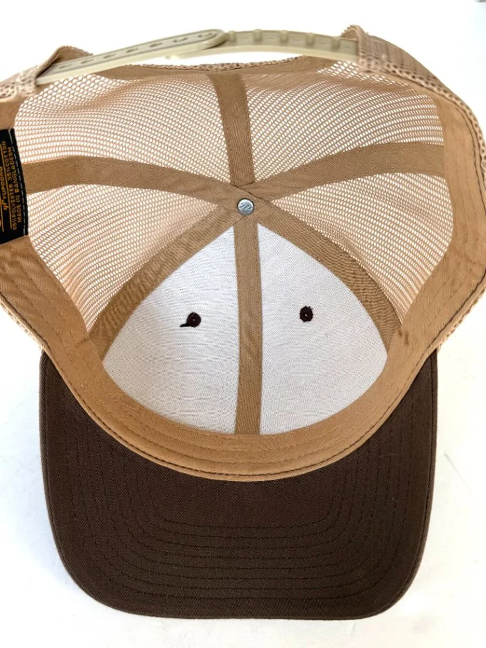 Vtg Yupoong The Great Lakes State Trucker Hat Mesh Snapback Leather Patch Khaki